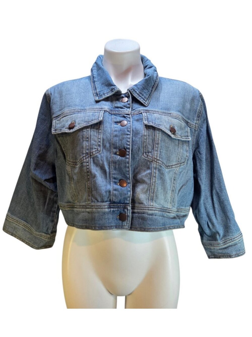 Torrid Cropped Denim Jacket 3/4 Sleeve Size 2 Blue Jean 2X